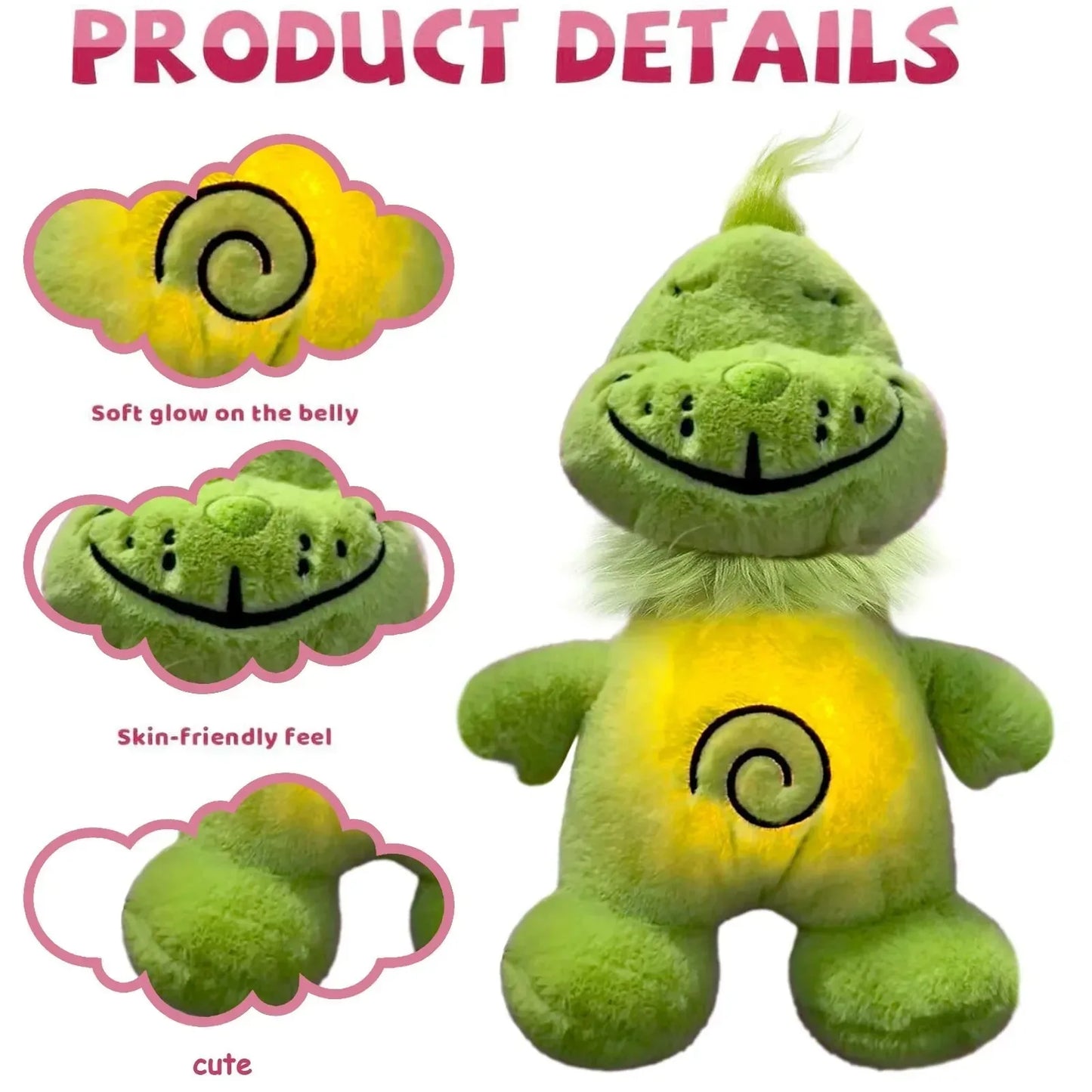 Green Shaggy Anime Plush Toy Breathing Companion Doll @ Glowing Belly Stuffed Animal Peripheral Holiday Gift for Kids