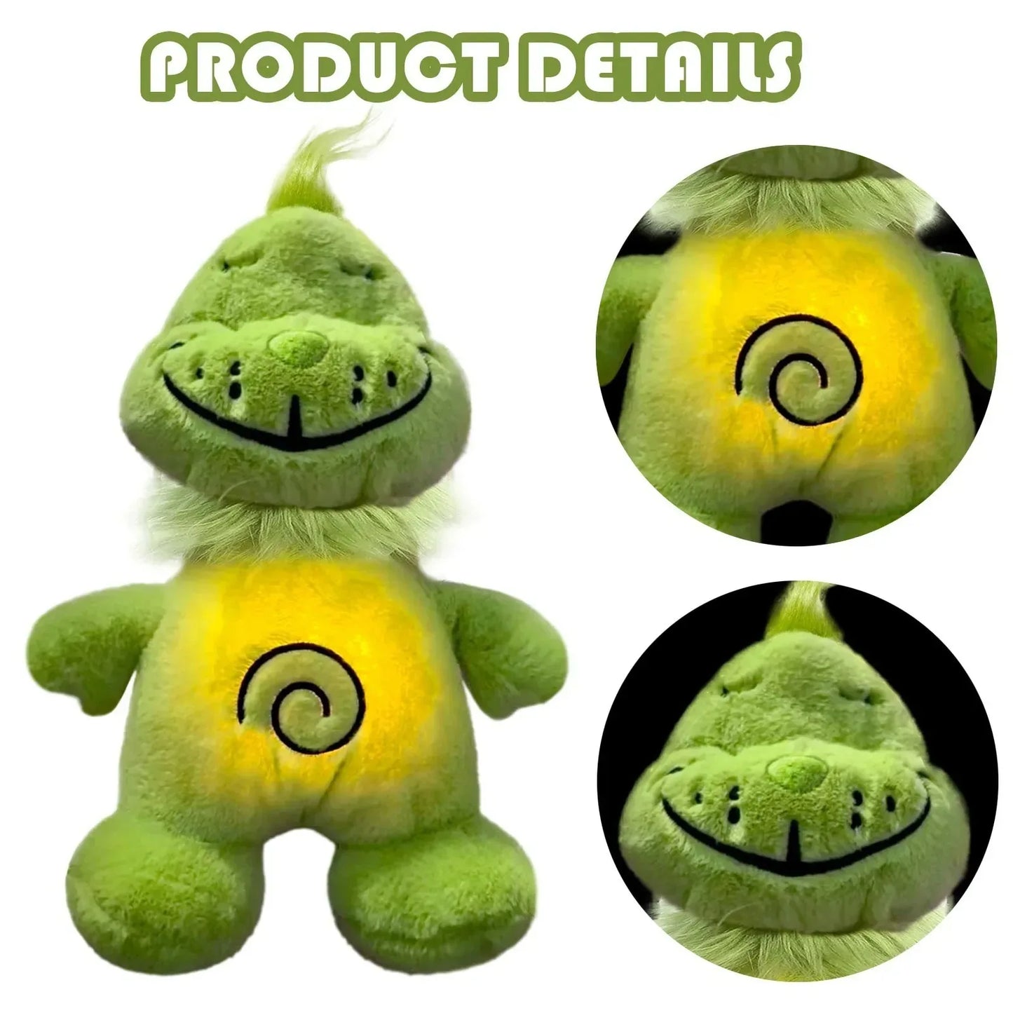 Green Shaggy Anime Plush Toy Breathing Companion Doll @ Glowing Belly Stuffed Animal Peripheral Holiday Gift for Kids