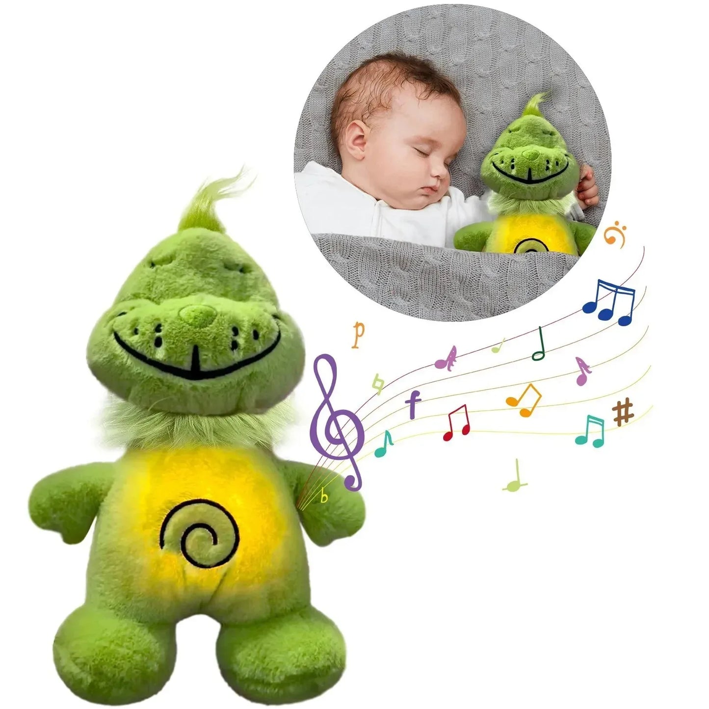 Green Shaggy Anime Plush Toy Breathing Companion Doll @ Glowing Belly Stuffed Animal Peripheral Holiday Gift for Kids